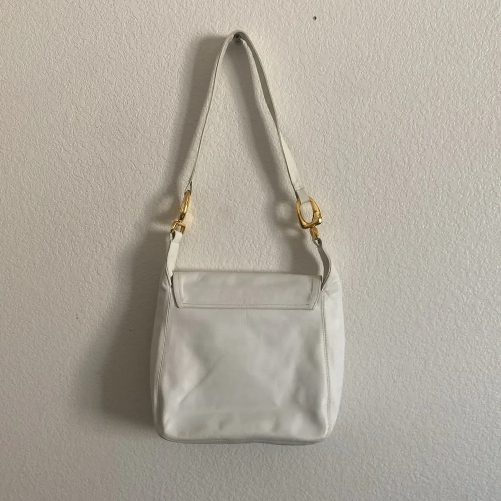 FRENCHY of California Elegant White Leather Shoulder Bag. Made in USA